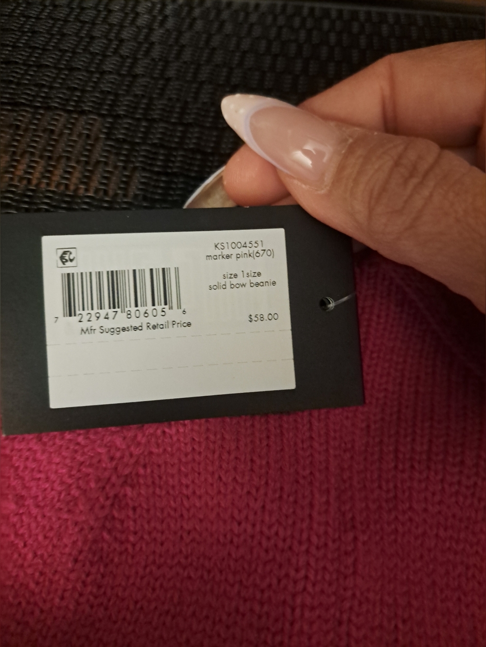 NWT Kate Spade Pink Bow Knit Beanie - Picture 3 of 5